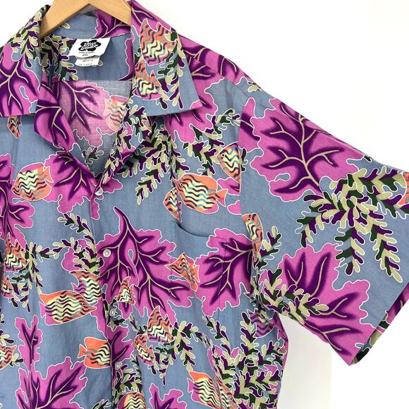 Hilo Hattie Vintage 70s Tropical Underwater Plants Fish Button Up Shirt Size 2XL - Picture 2 of 8